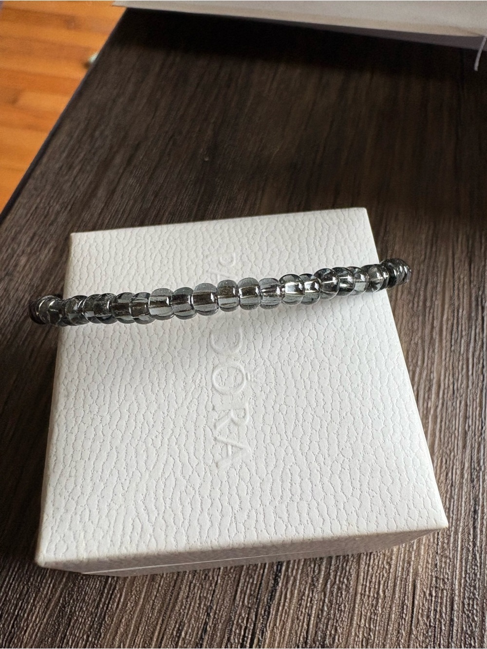 Alex and Ani Hematite Glass Beaded Stretch Bracelet - Silver Tone